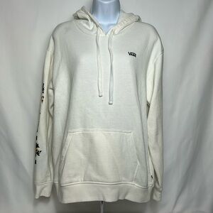 Vans Women’s Small White Black Hoodie Flowers Down Sleeves Cotton Sweatshirt